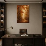 Rust & Ochre Autumn Forest Landscape Wall Art Canvas Print displayed in a contemporary gallery-inspired room