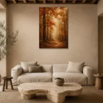 Rust & Ochre Autumn Forest Landscape Wall Art Canvas Print presented in a sophisticated home setting