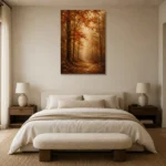 Rust & Ochre Autumn Forest Landscape Wall Art Canvas Print showcased in an elegant minimalist interior