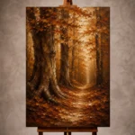 Umber and ochre Autumn Forest Wall Art print for elegant interiors. No text or watermarks in design.
