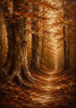 Umber & Ochre Autumn Forest Landscape Wall Art Canvas Print