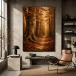 Umber & Ochre Autumn Forest Landscape Wall Art Canvas Print - Image 3