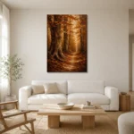 Umber & Ochre Autumn Forest Landscape Wall Art Canvas Print styled in a refined neutral interior