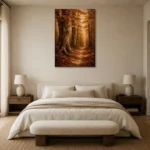 Umber & Ochre Autumn Forest Landscape Wall Art Canvas Print showcased in an elegant minimalist interior
