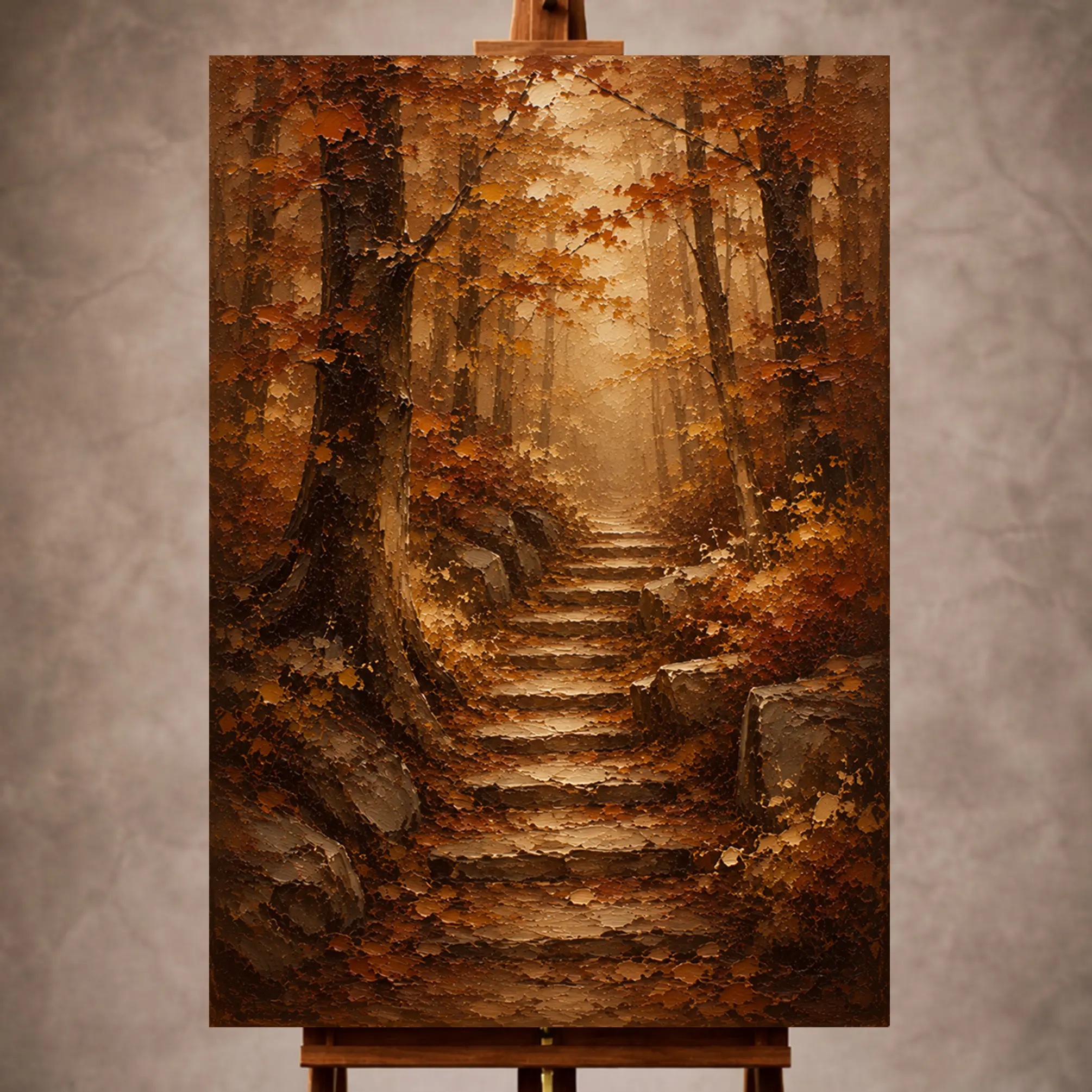 Premium Wall Art Dikey Html Edition – LANDSCPE069 Image 1 Umber and ochre Autumn Forest Wall Art print for elegant interiors. No text or watermarks in design.