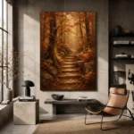 Umber & Ochre Autumn Forest Landscape Wall Art Canvas Print - Image 3