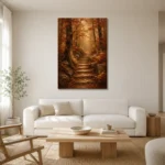 Umber & Ochre Autumn Forest Landscape Wall Art Canvas Print styled in a refined neutral interior