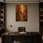 Umber & Ochre Autumn Forest Landscape Wall Art Canvas Print displayed in a contemporary gallery-inspired room