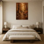 Umber & Ochre Autumn Forest Landscape Wall Art Canvas Print showcased in an elegant minimalist interior