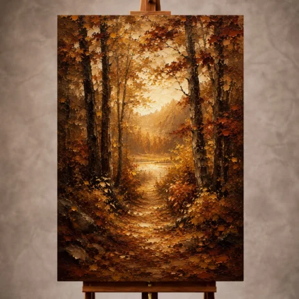 Umber and ochre Autumn Forest Wall Art print for elegant interiors. No text or watermarks in design.