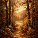 Umber & Ochre Golden Clearing Autumn Forest Landscape Wall Art Canvas Print