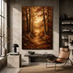 Umber & Ochre Golden Clearing Autumn Forest Landscape Wall Art Canvas Print - Image 3