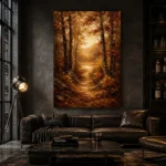 Umber & Ochre Golden Clearing Autumn Forest Landscape Wall Art Canvas Print - Image 4