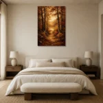Umber & Ochre Golden Clearing Autumn Forest Landscape Wall Art Canvas Print showcased in an elegant minimalist interior
