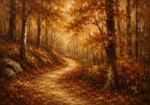 Umber & Ochre Autumn Forest Landscape Wall Art Canvas Print