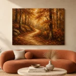 Umber & Ochre Autumn Forest Landscape Wall Art Canvas Print - Image 3