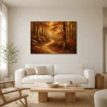 Umber & Ochre Autumn Forest Landscape Wall Art Canvas Print styled in a refined neutral interior