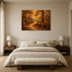 Umber & Ochre Autumn Forest Landscape Wall Art Canvas Print showcased in an elegant minimalist interior