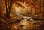 Umber & Rust Autumn Stream Autumn Forest Wall Art Canvas Print