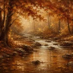 Umber & Rust Autumn Stream Autumn Forest Wall Art Canvas Print
