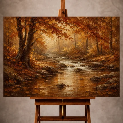 Umber and rust contemplative Autumn Forest Wall Art print for elegant interiors. No text or watermarks in design.