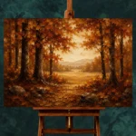 Golden Ochre Clearing Autumn Forest Wall Art Canvas Print - Image 2