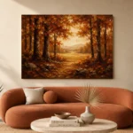 Golden Ochre Clearing Autumn Forest Wall Art Canvas Print - Image 3