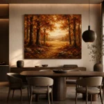 Golden Ochre Clearing Autumn Forest Wall Art Canvas Print - Image 4
