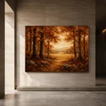 Golden Ochre Clearing Autumn Forest Wall Art Canvas Print - Image 5
