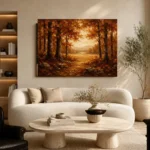 Golden Ochre Clearing Autumn Forest Wall Art Canvas Print - Image 6