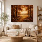 Golden Ochre Clearing Autumn Forest Wall Art Canvas Print - Image 7