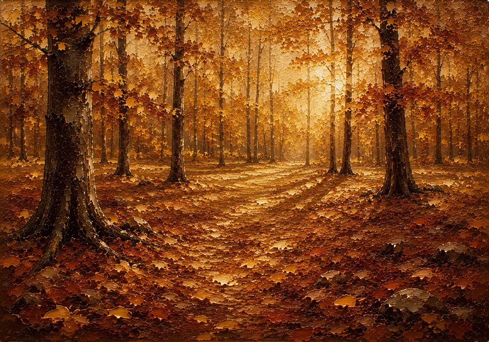 Muted Gold Woodland Floor Autumn Forest Wall Art Canvas Print