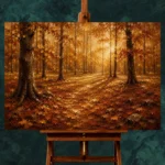 Muted Gold Woodland Floor Autumn Forest Wall Art Canvas Print - Image 2