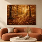 Muted Gold Woodland Floor Autumn Forest Wall Art Canvas Print - Image 3