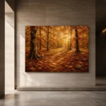 Muted Gold Woodland Floor Autumn Forest Wall Art Canvas Print - Image 5