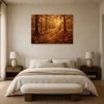 Muted Gold Woodland Floor Autumn Forest Wall Art Canvas Print showcased in an elegant minimalist interior