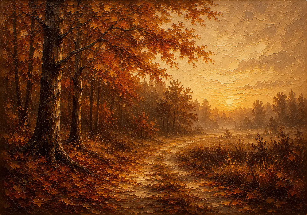 Smoky Umber Dusk Autumn Forest Landscape Wall Art Canvas Print