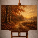 Smoky umber dusk Autumn Forest Wall Art print for elegant interiors. No text or watermarks in design.