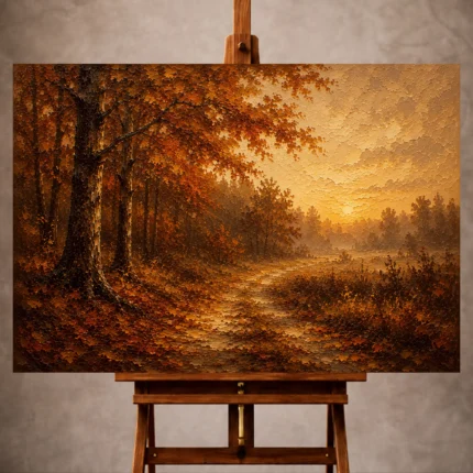 Smoky umber dusk Autumn Forest Wall Art print for elegant interiors. No text or watermarks in design.