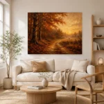 Smoky Umber Dusk Autumn Forest Landscape Wall Art Canvas Print - Image 7