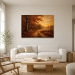 Smoky Umber Dusk Autumn Forest Landscape Wall Art Canvas Print styled in a refined neutral interior