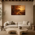 Smoky Umber Dusk Autumn Forest Landscape Wall Art Canvas Print presented in a sophisticated home setting