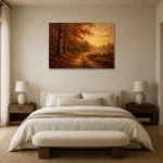 Smoky Umber Dusk Autumn Forest Landscape Wall Art Canvas Print showcased in an elegant minimalist interior