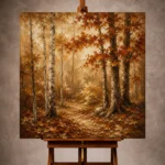 Umber and ivory serene Autumn Forest Wall Art print for elegant interiors. No text or watermarks in design.