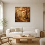 Umber & Ivory Birch Grove Autumn Forest Wall Art Canvas Print styled in a refined neutral interior