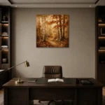 Umber & Ivory Birch Grove Autumn Forest Wall Art Canvas Print displayed in a contemporary gallery-inspired room