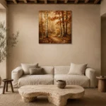 Umber & Ivory Birch Grove Autumn Forest Wall Art Canvas Print presented in a sophisticated home setting