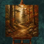 Golden Ochre Woodland Path Autumn Forest Wall Art Canvas Print - Image 2