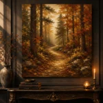 Golden Ochre Woodland Path Autumn Forest Wall Art Canvas Print - Image 4