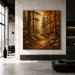 Golden Ochre Woodland Path Autumn Forest Wall Art Canvas Print - Image 5